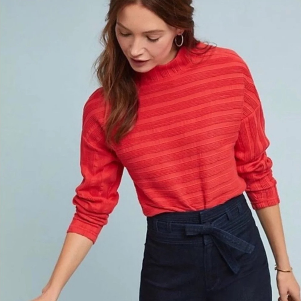 Anthro Maeve Small Wren Mock Neck Pullover Top Red